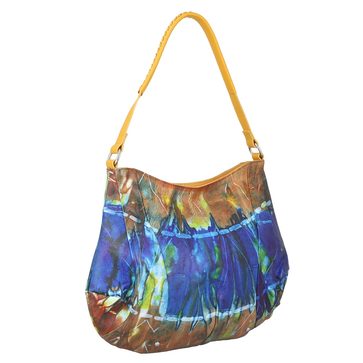 SUKRITI Multi Color Tie Dye Hand Painted Genuine Leather Hobo Bag with Strap image number 2