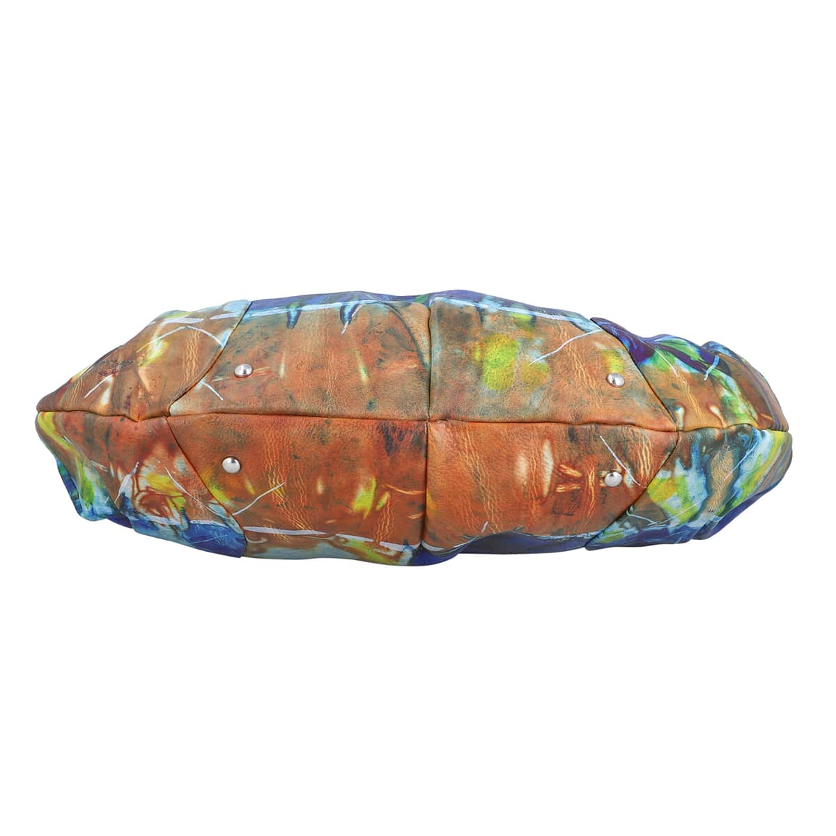 SUKRITI Multi Color Tie Dye Hand Painted Genuine Leather Hobo Bag with Strap image number 4