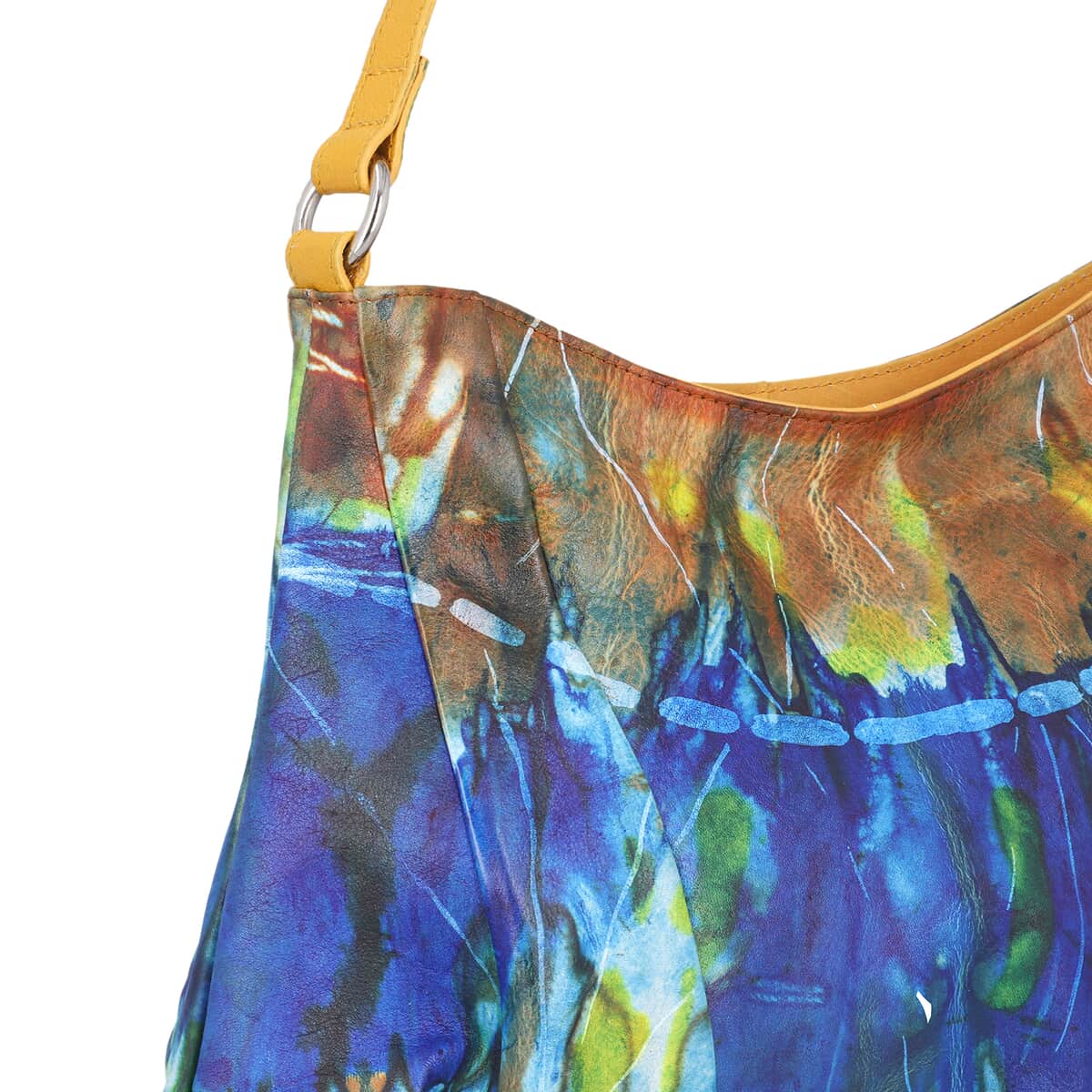 SUKRITI Multi Color Tie Dye Hand Painted Genuine Leather Hobo Bag with Strap image number 6
