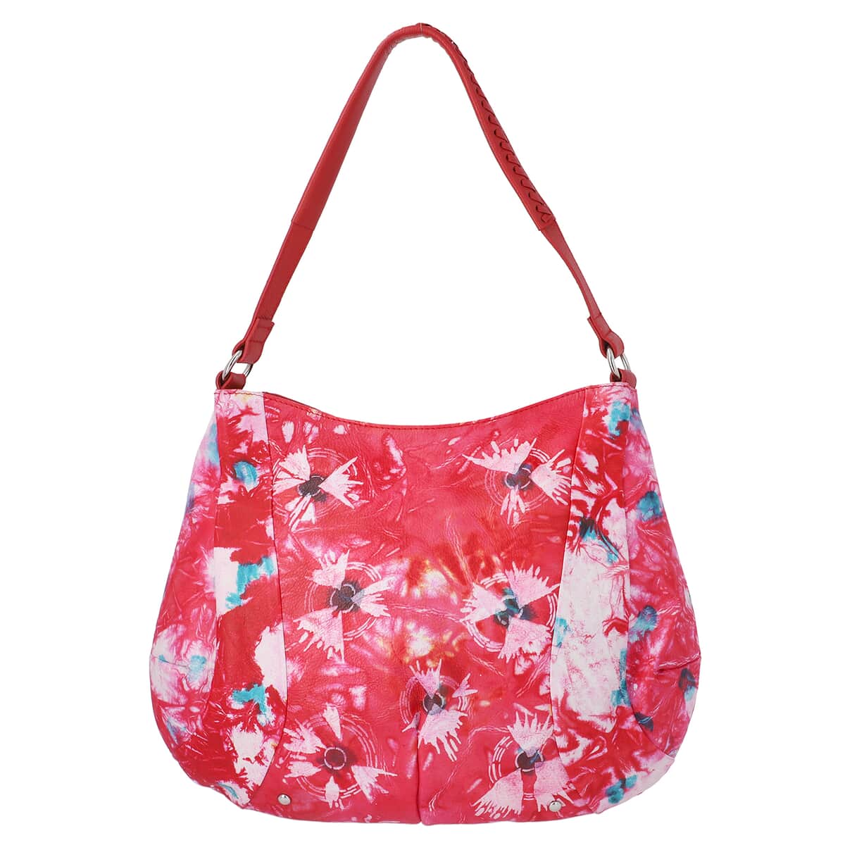 SUKRITI Red Tie Dye Hand Painted Genuine Leather Hobo Bag with Strap image number 0