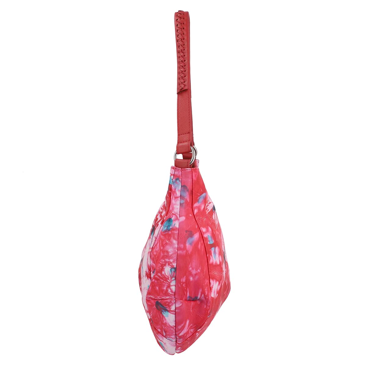 SUKRITI Red Tie Dye Hand Painted Genuine Leather Hobo Bag with Strap image number 3
