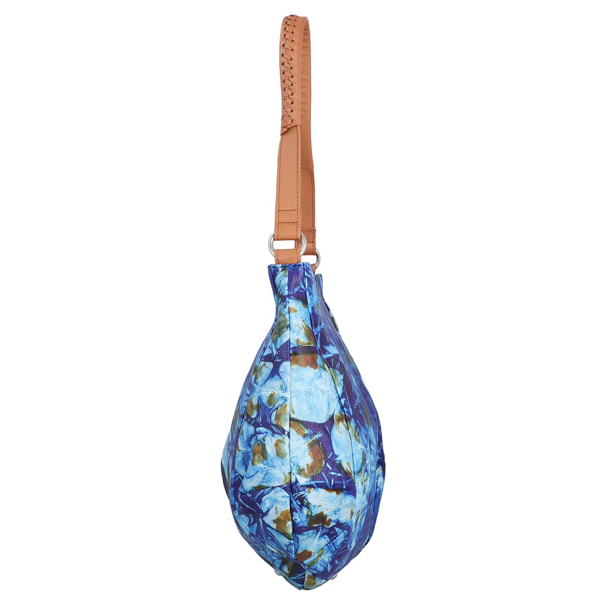 SUKRITI Dark Blue Tie Dye Hand Painted Genuine Leather Hobo Bag with Strap image number 3