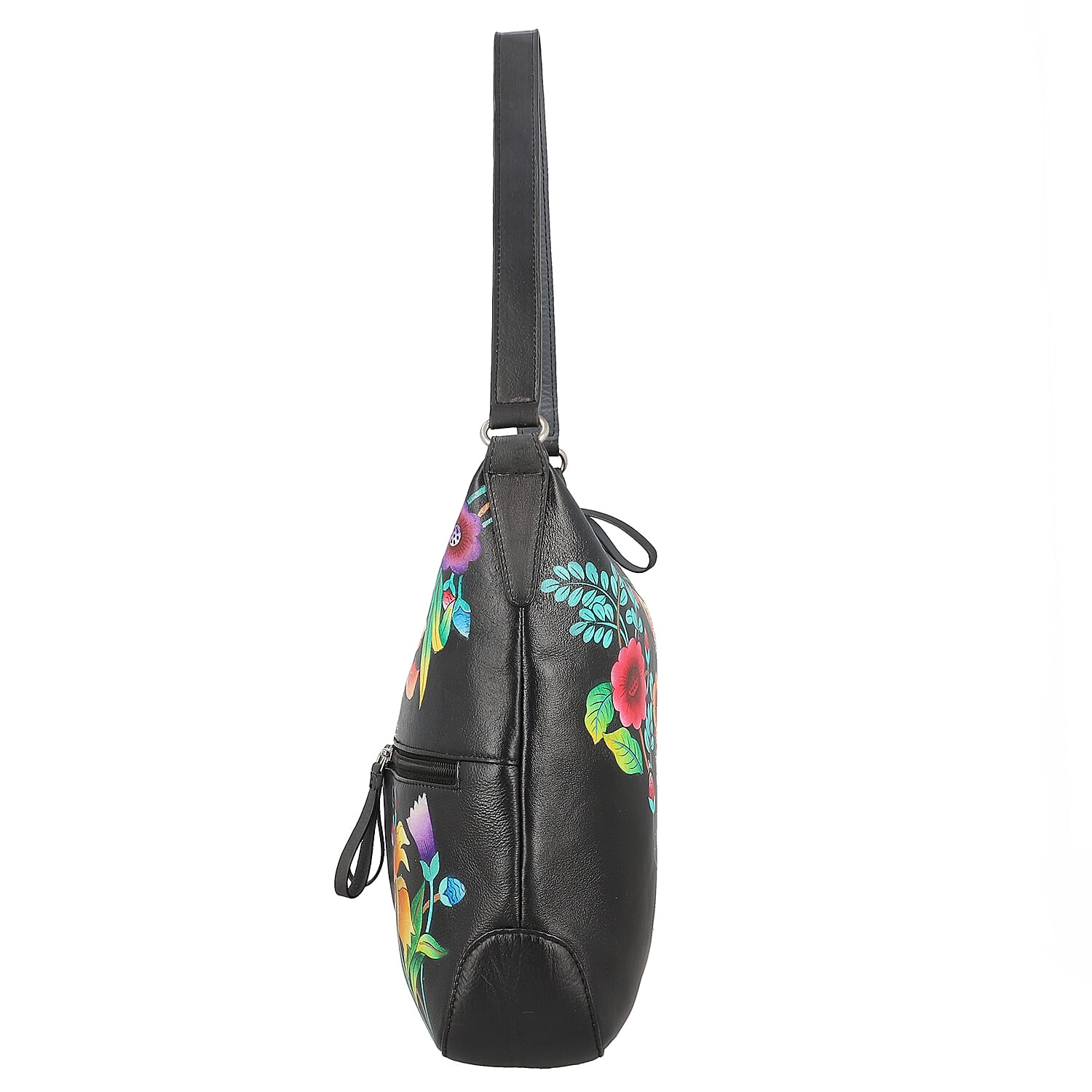 SUKRITI Black Abstract Hand Painted Genuine Leather Hobo Shoulder Bag