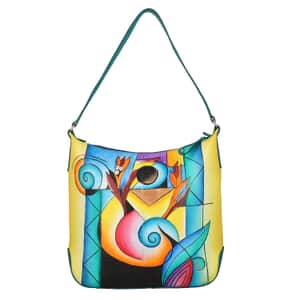 SUKRITI Multi Colorful Abstract Hand Painted Genuine Leather Hobo Shoulder Bag
