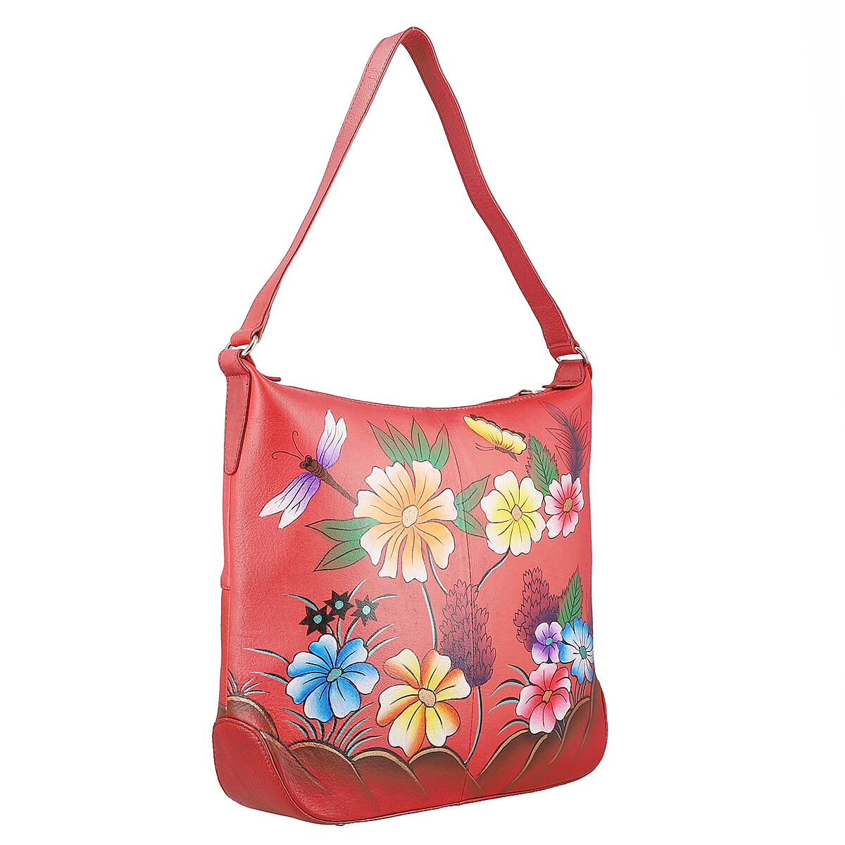 SUKRITI Red Abstract Hand Painted Genuine Leather Hobo Shoulder Bag image number 2