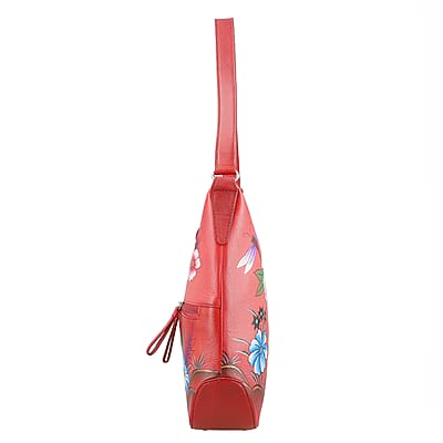 SUKRITI Red Abstract Hand Painted Genuine Leather Hobo Shoulder Bag