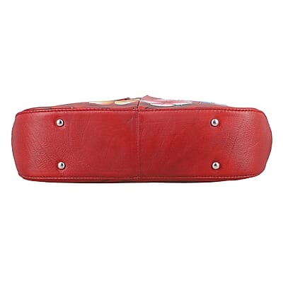 SUKRITI Red Abstract Hand Painted Genuine Leather Hobo Shoulder Bag