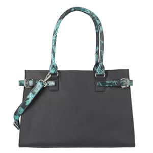 VIVID BY SUKRITI Black & Green Hand Painted Genuine Leather Tote Bag with Detachable Shoulder Strap