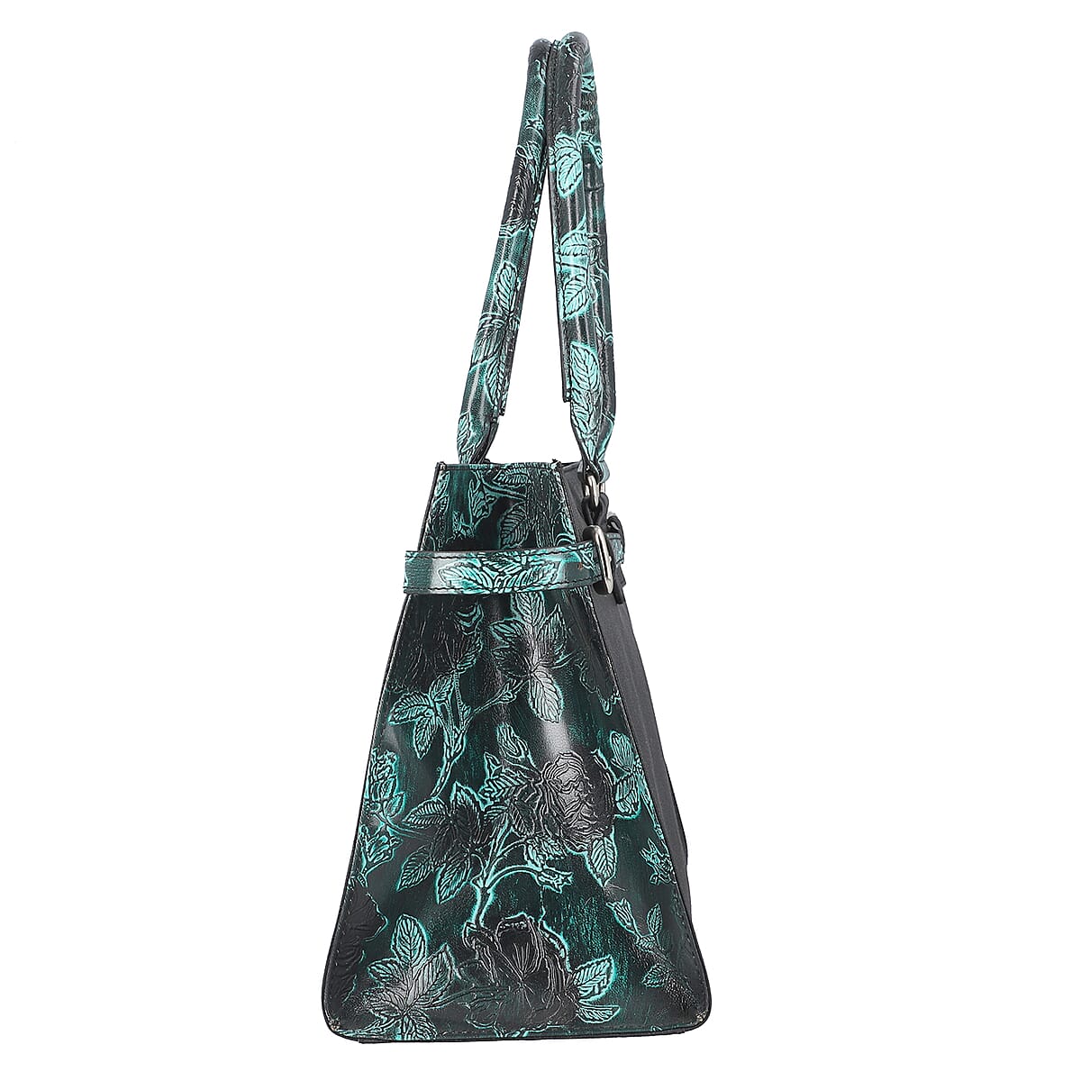 VIVID BY SUKRITI Black & Green Hand Painted Genuine Leather Tote Bag with Detachable Shoulder Strap image number 4