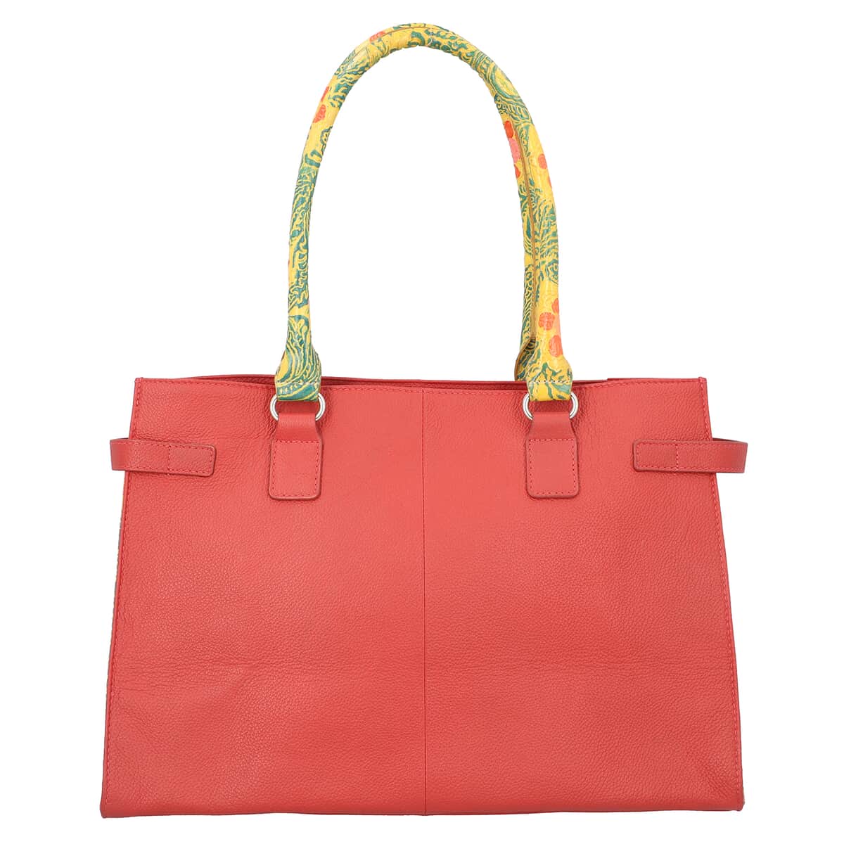 Vivid By Sukriti Red & Mustard Hand Painted Genuine Leather Tote Bag with Detachable Shoulder Strap image number 5