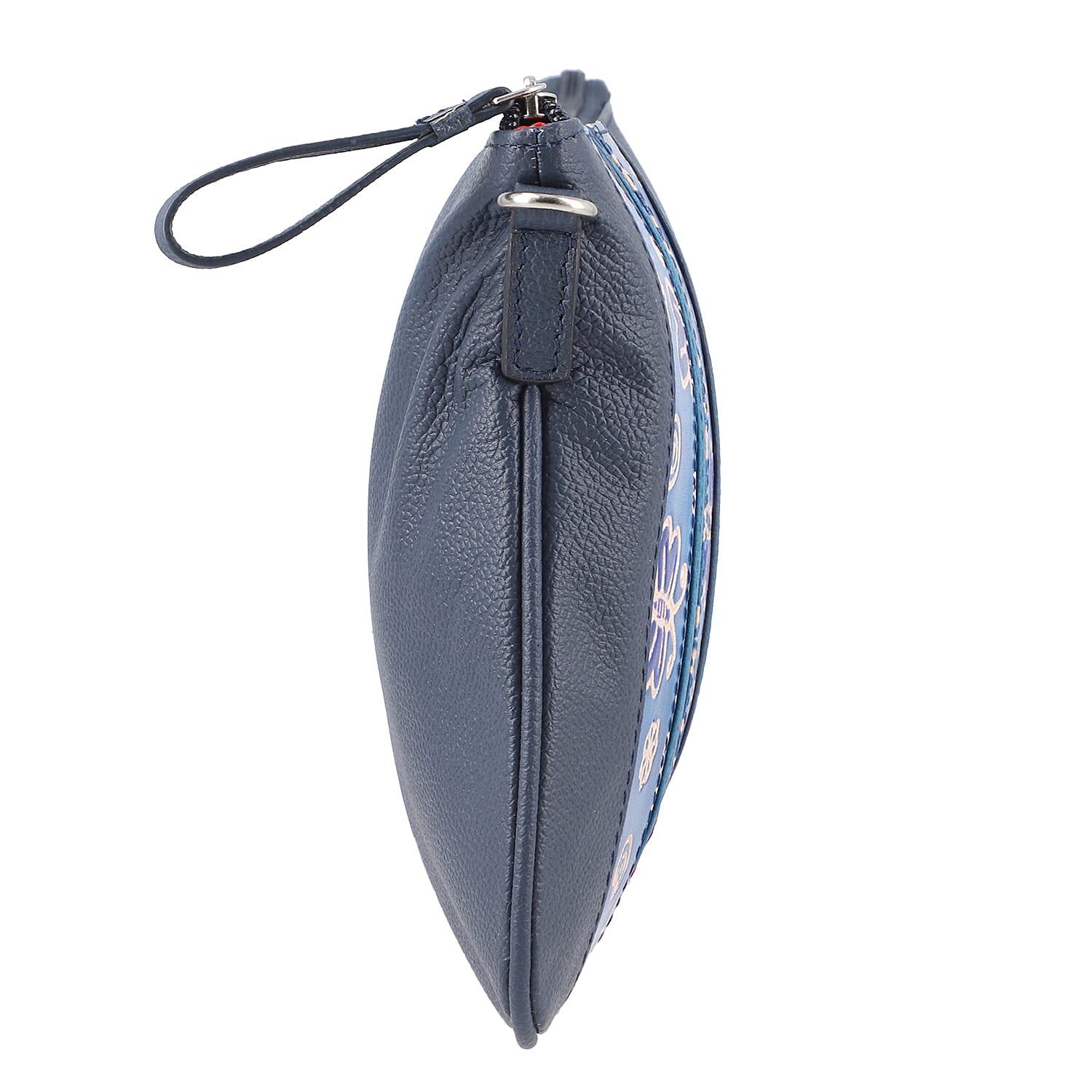 VIVID BY SUKRITI Blue Hand Painted Genuine Leather Clutch Wristlet Bag with Detachable Shoulder Handle