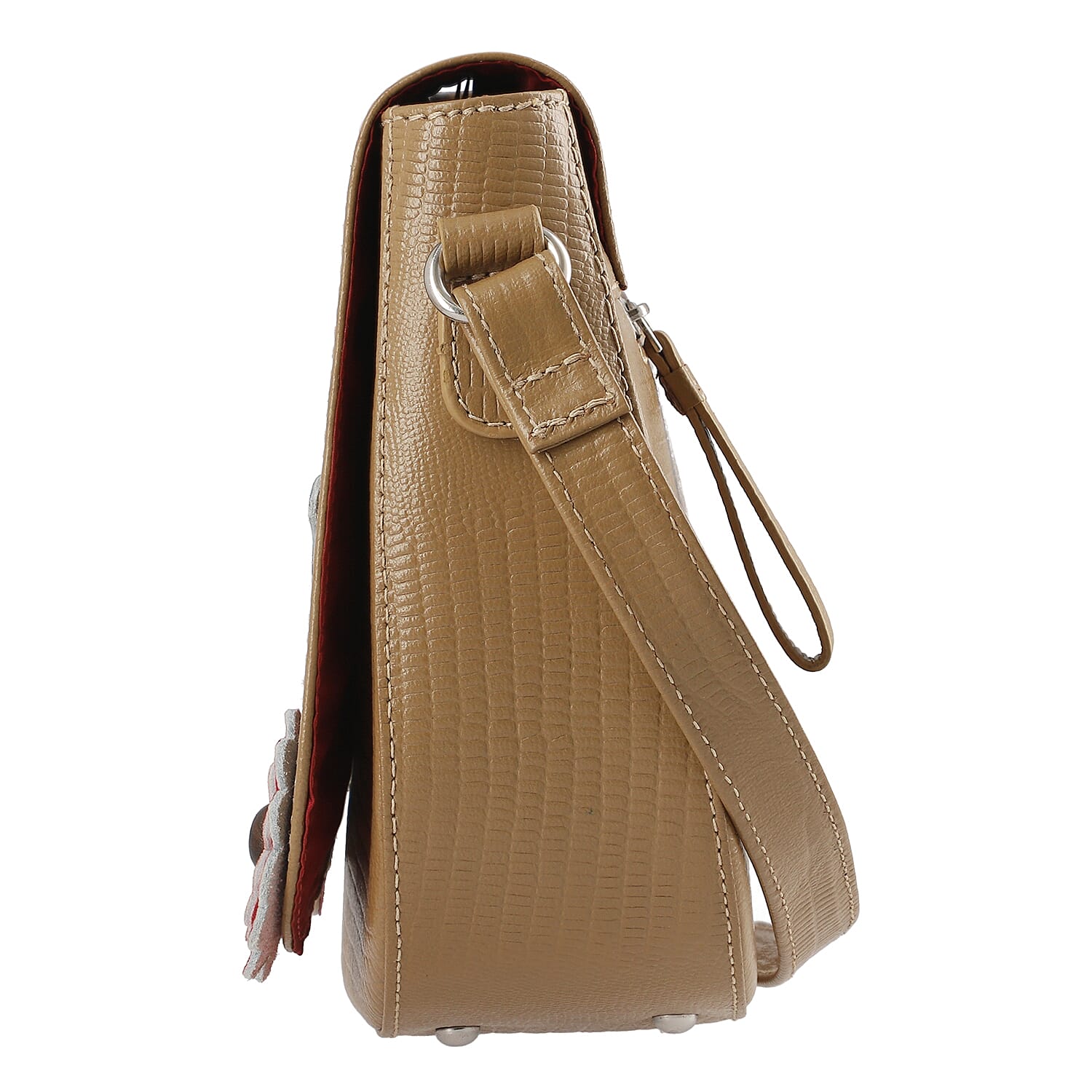 Sukriti Dark Beige Floral Girl Pattern Genuine Leather Applique Crossbody Bag with Adjustable Shoulder Handle Strap