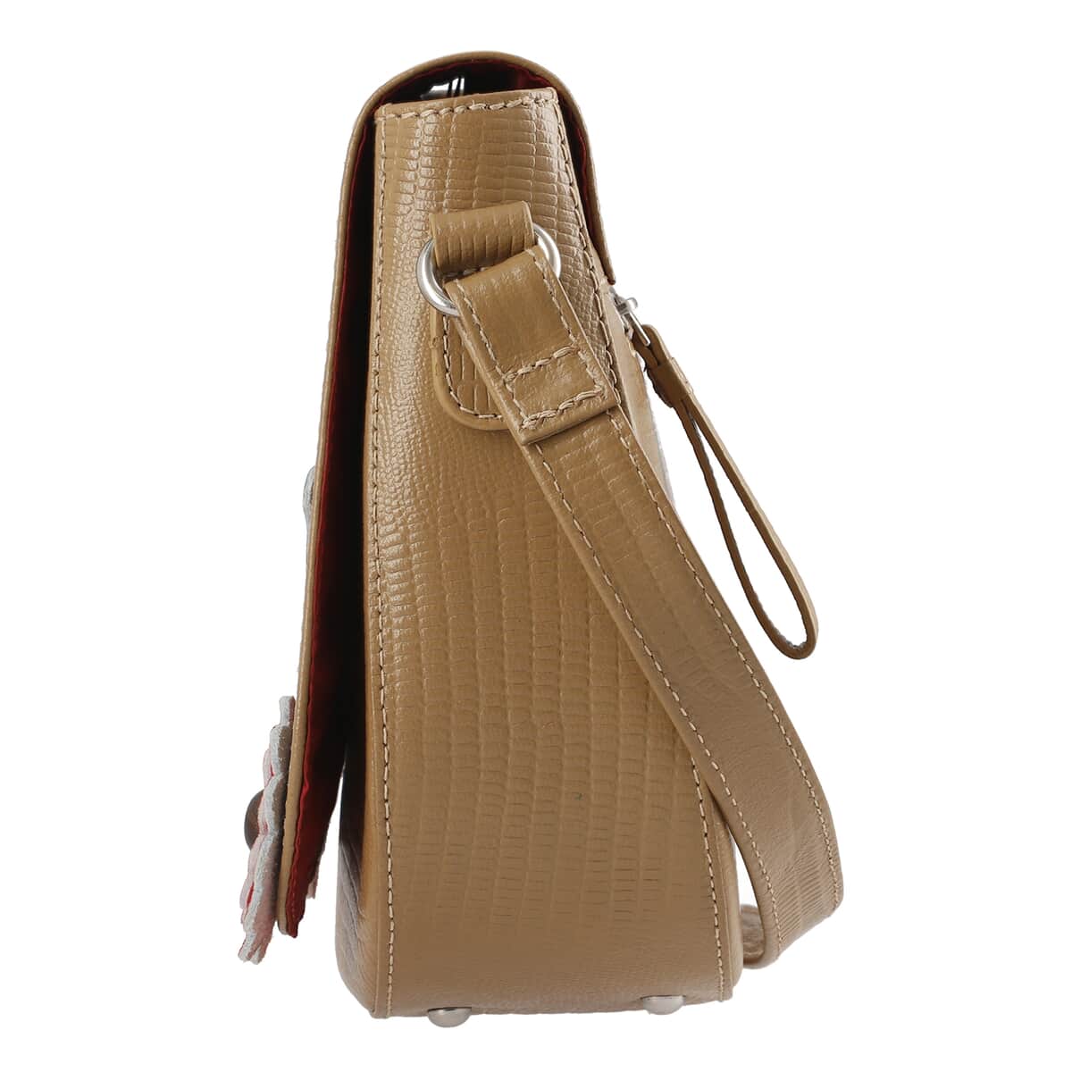 Sukriti Dark Beige Floral Girl Pattern Genuine Leather Applique Crossbody Bag with Adjustable Shoulder Handle Strap image number 3