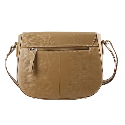 Sukriti Dark Beige Floral Girl Pattern Genuine Leather Applique Crossbody Bag with Adjustable Shoulder Handle Strap