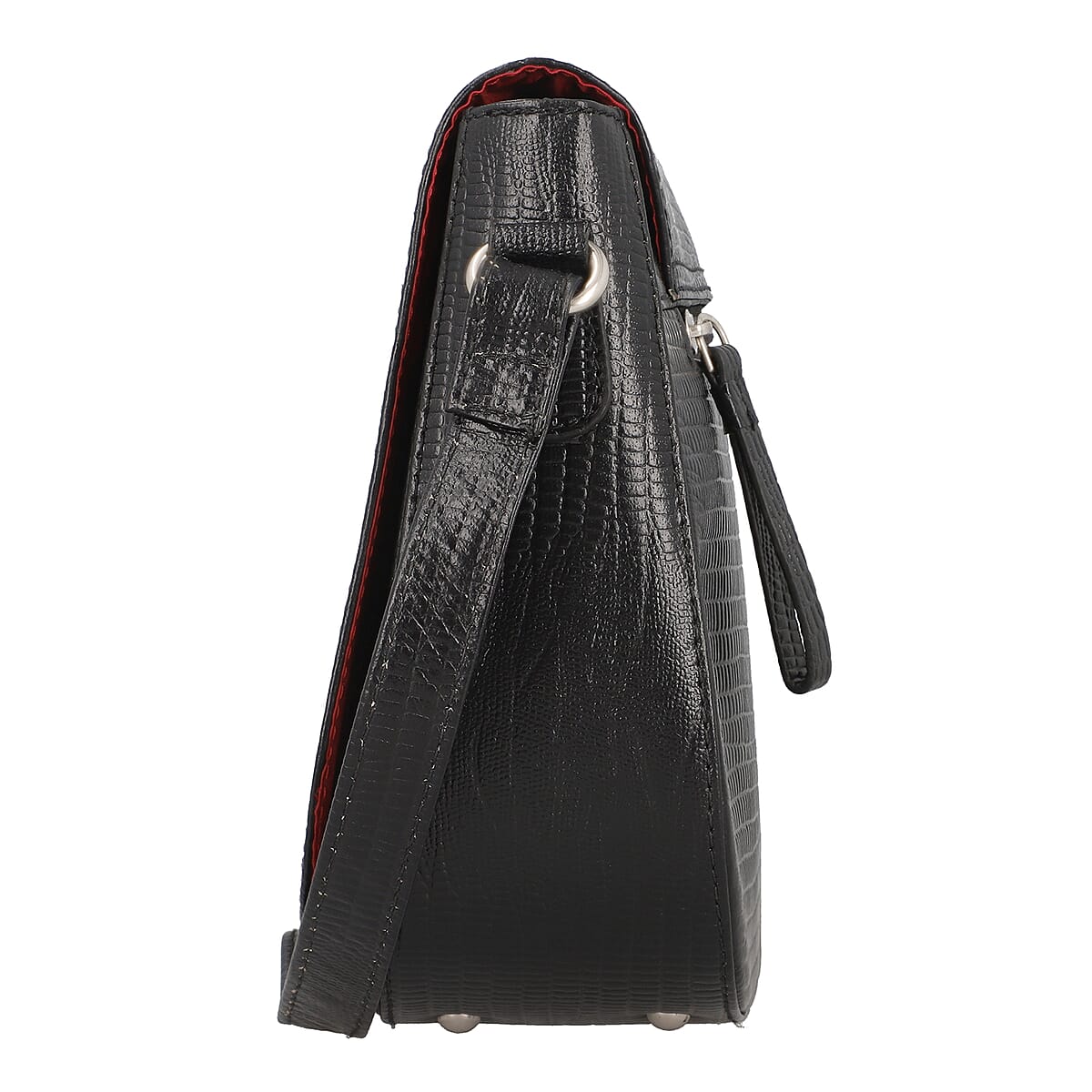 Sukriti Black Floral Pattern Genuine Leather Applique Crossbody Bag with Adjustable Shoulder Handle Strap image number 3