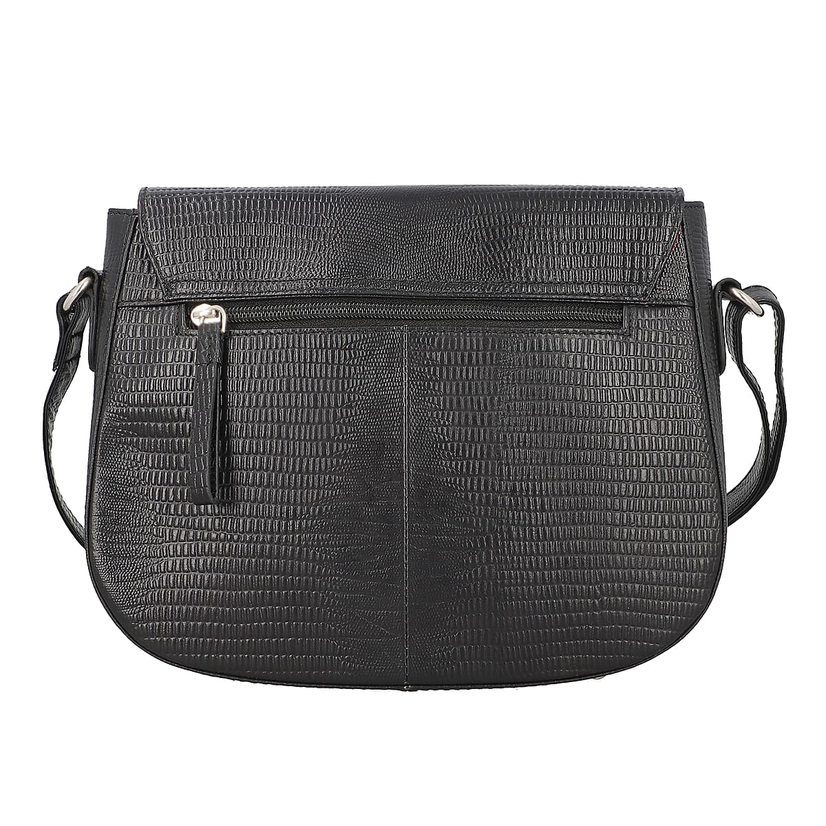 Sukriti Black Floral Pattern Genuine Leather Applique Crossbody Bag with Adjustable Shoulder Handle Strap image number 4