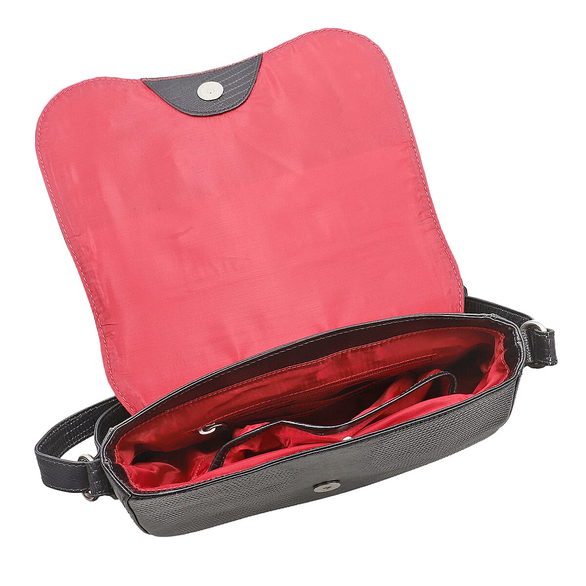 Sukriti Black Floral Pattern Genuine Leather Applique Crossbody Bag with Adjustable Shoulder Handle Strap image number 6