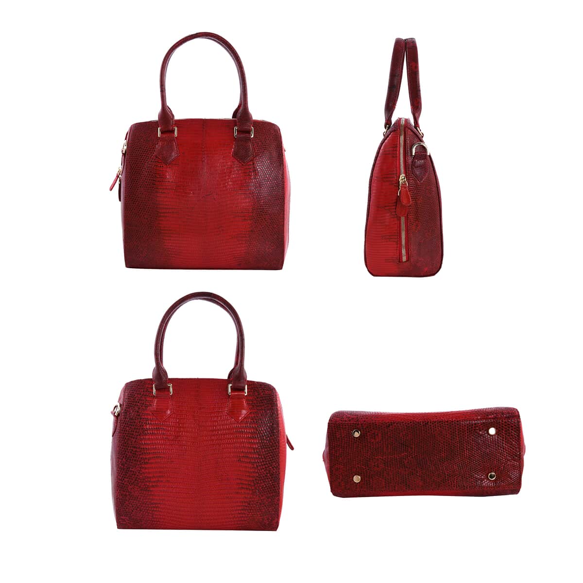 Grand Pelle Lizard Collection Handmade 100% Genuine Lizard Leather Red Color Tote Bag image number 1