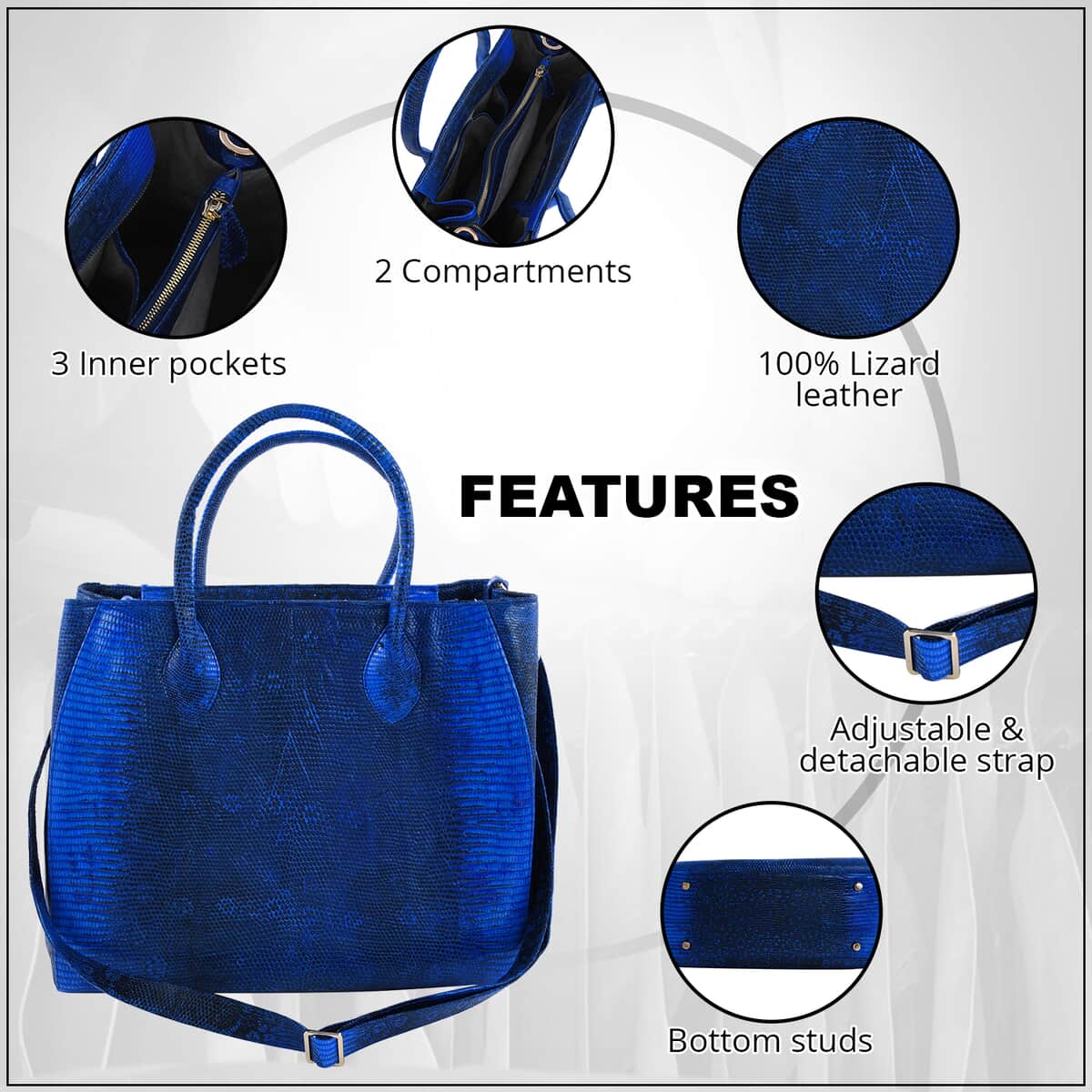 The Pelle Collection Handmade 100% Genuine Lizard Leather Blue Color Tote Bag image number 1