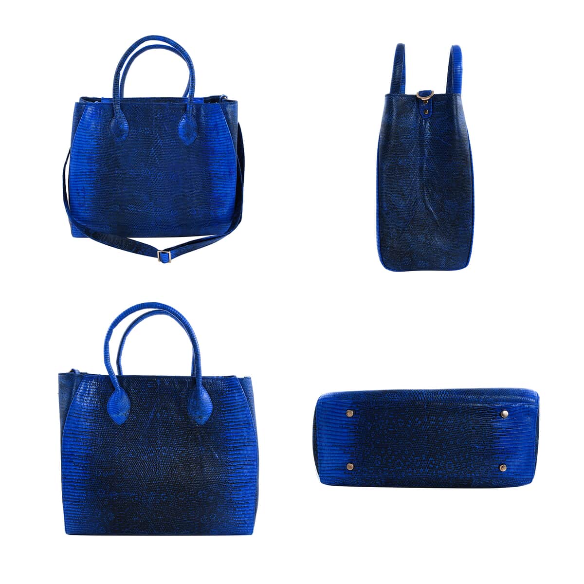 The Pelle Collection Handmade 100% Genuine Lizard Leather Blue Color Tote Bag image number 4