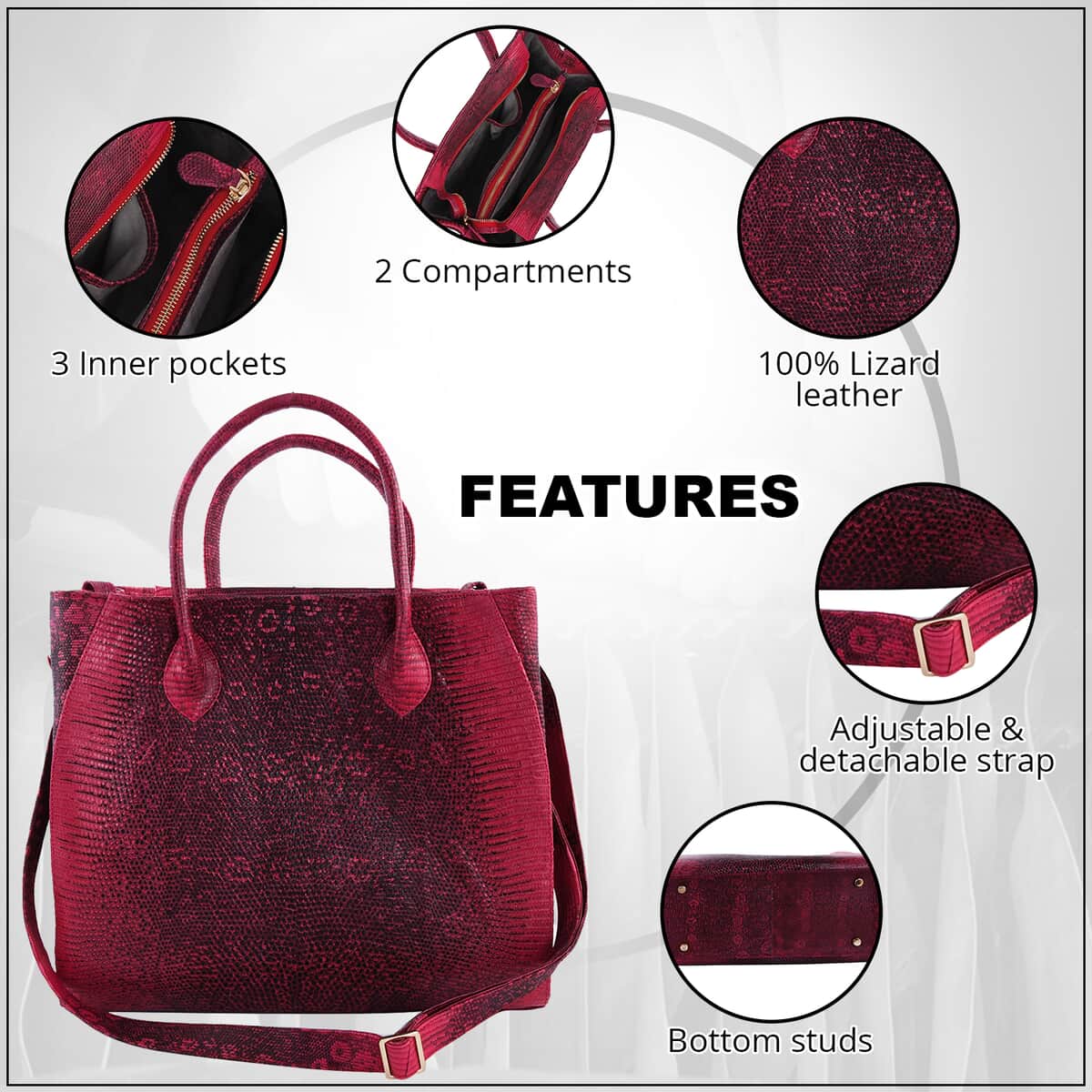 The Pelle Collection Handmade 100% Genuine Lizard Leather Pink Color Tote Bag image number 1