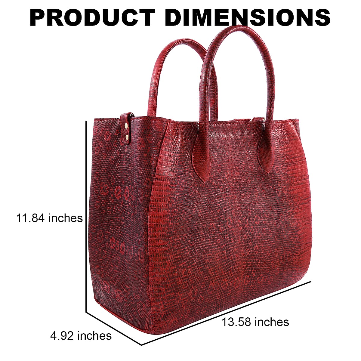 The Pelle Collection Red Handmade 100% Genuine Lizard Leather Tote Bag image number 2