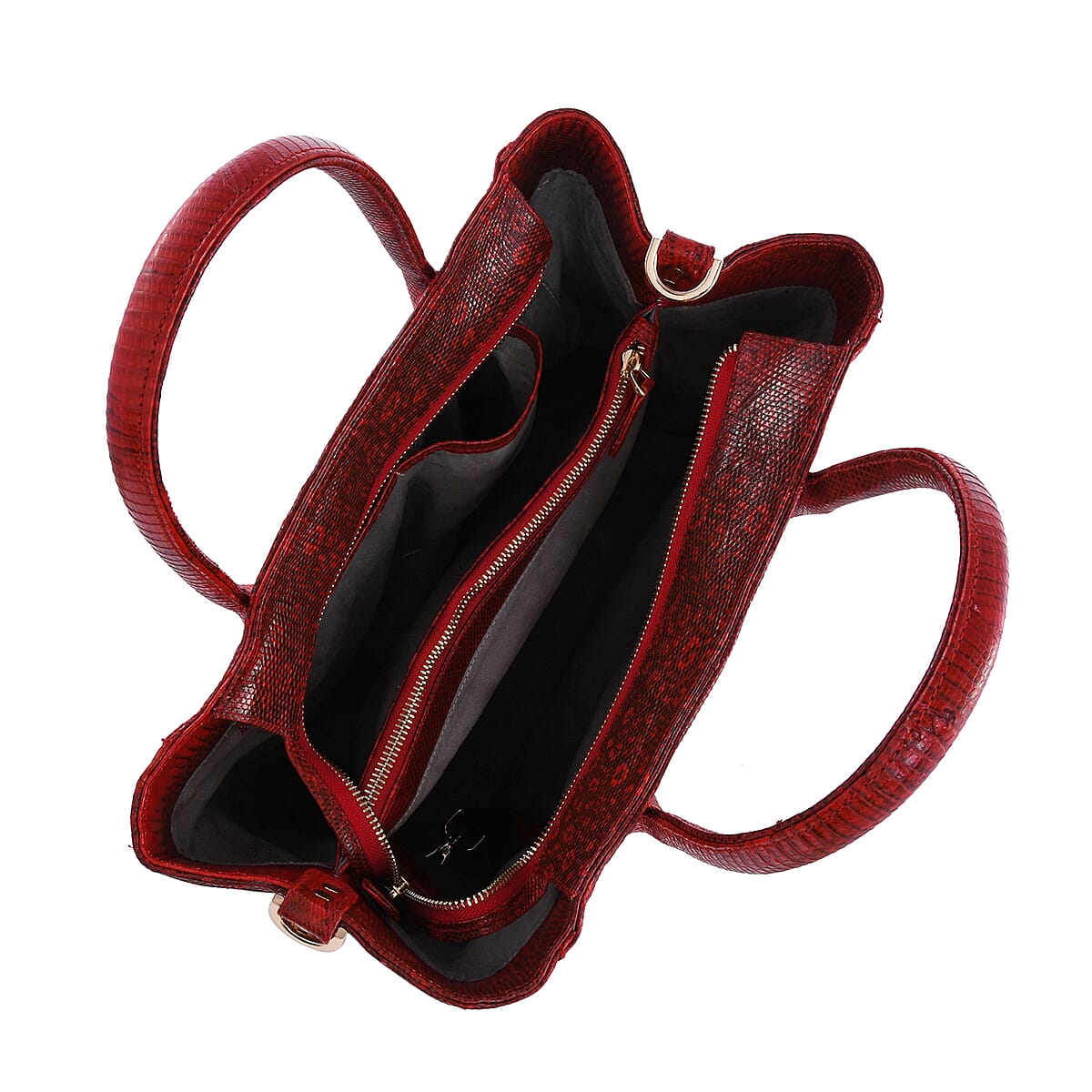 The Pelle Collection Red Handmade 100% Genuine Lizard Leather Tote Bag image number 3