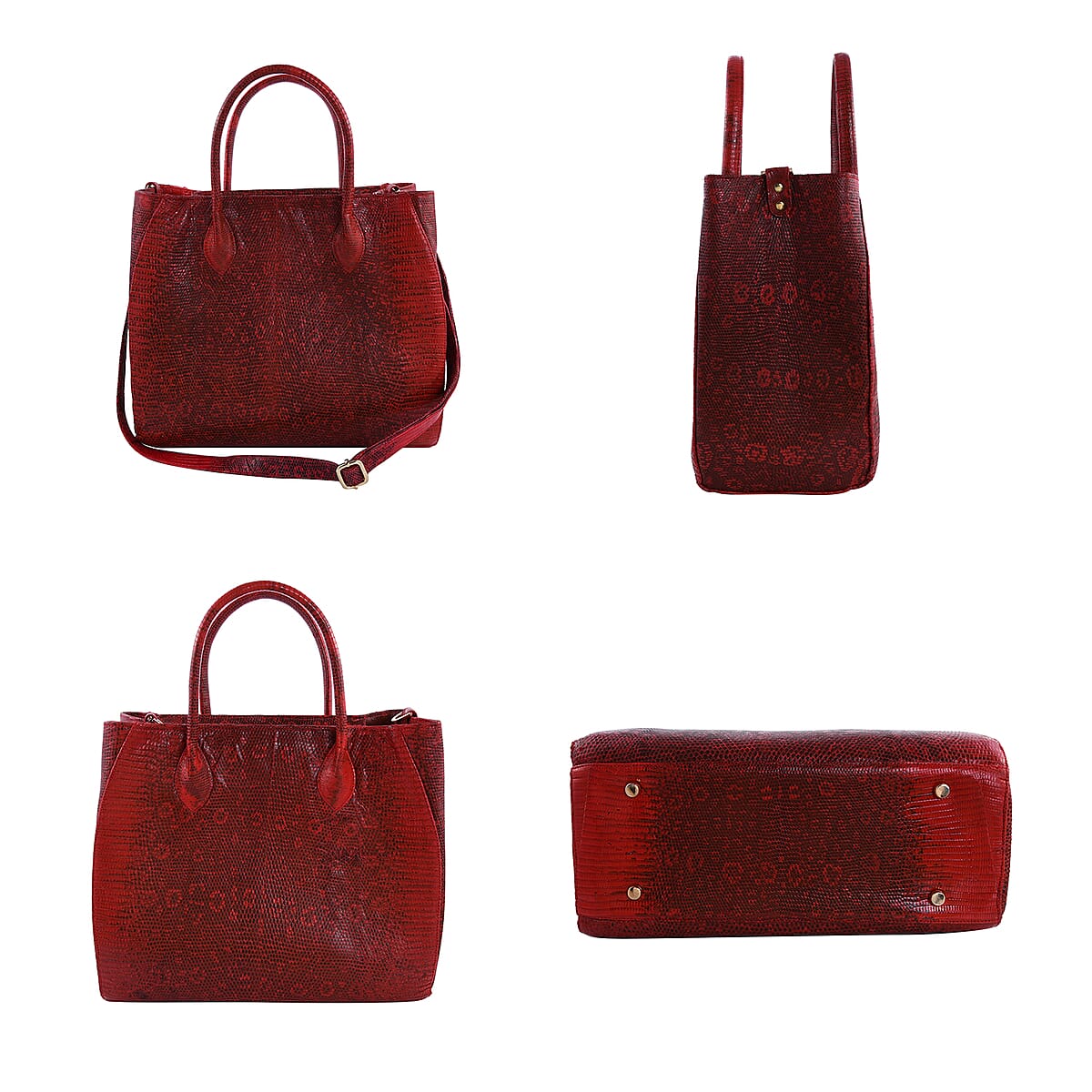 The Pelle Collection Red Handmade 100% Genuine Lizard Leather Tote Bag image number 4