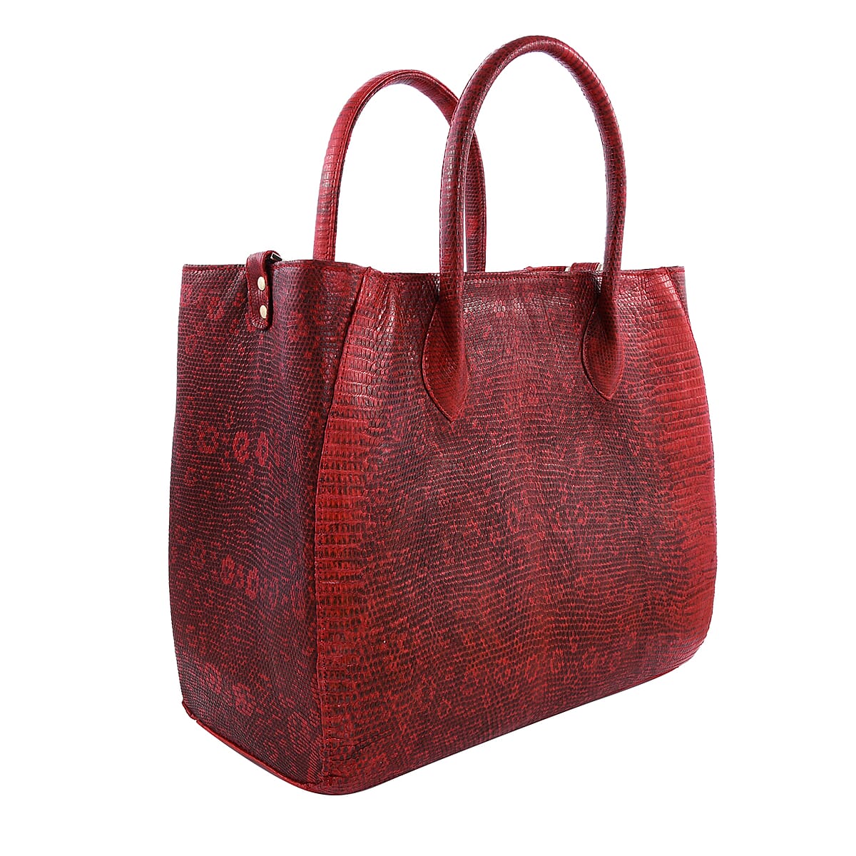 The Pelle Collection Red Handmade 100% Genuine Lizard Leather Tote Bag image number 5