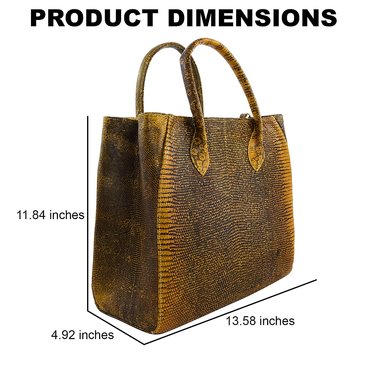 The Pelle Collection Handmade 100% Genuine Lizard Leather Golden & Yellow Color Tote Bag image number 2
