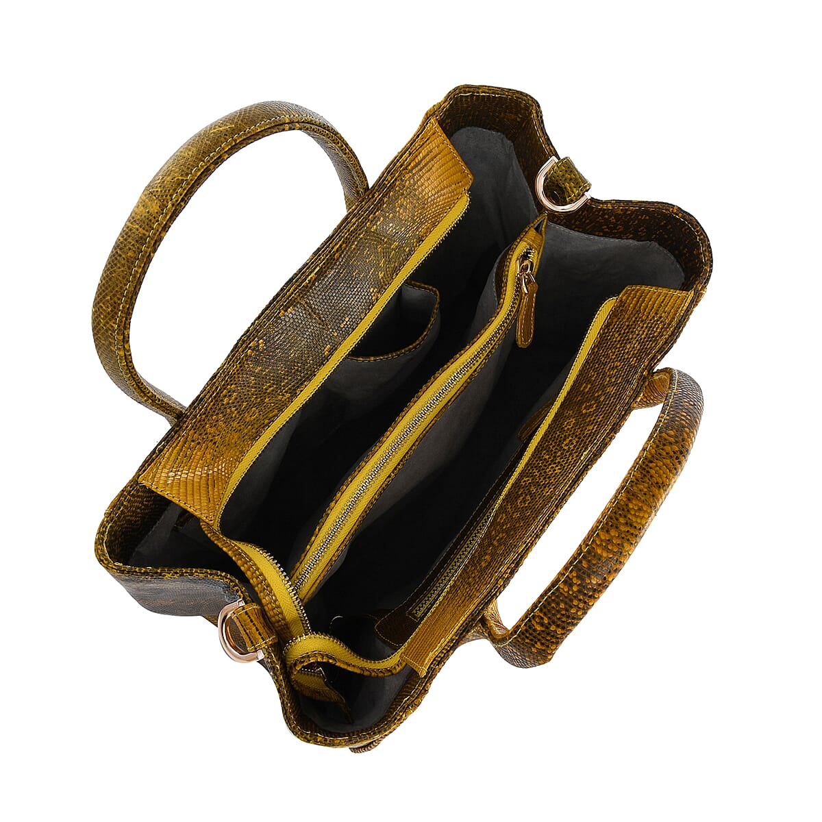 The Pelle Collection Handmade 100% Genuine Lizard Leather Golden & Yellow Color Tote Bag image number 3