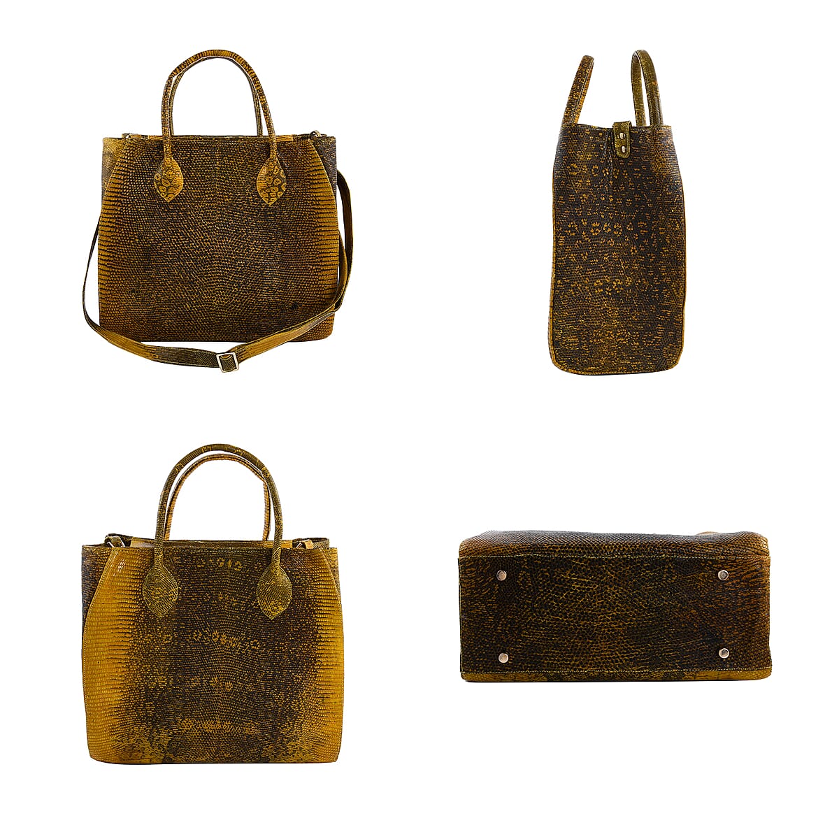 The Pelle Collection Handmade 100% Genuine Lizard Leather Golden & Yellow Color Tote Bag image number 4