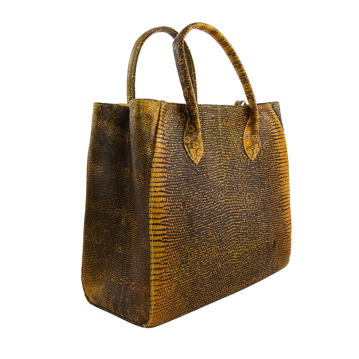 The Pelle Collection Handmade 100% Genuine Lizard Leather Golden & Yellow Color Tote Bag image number 5