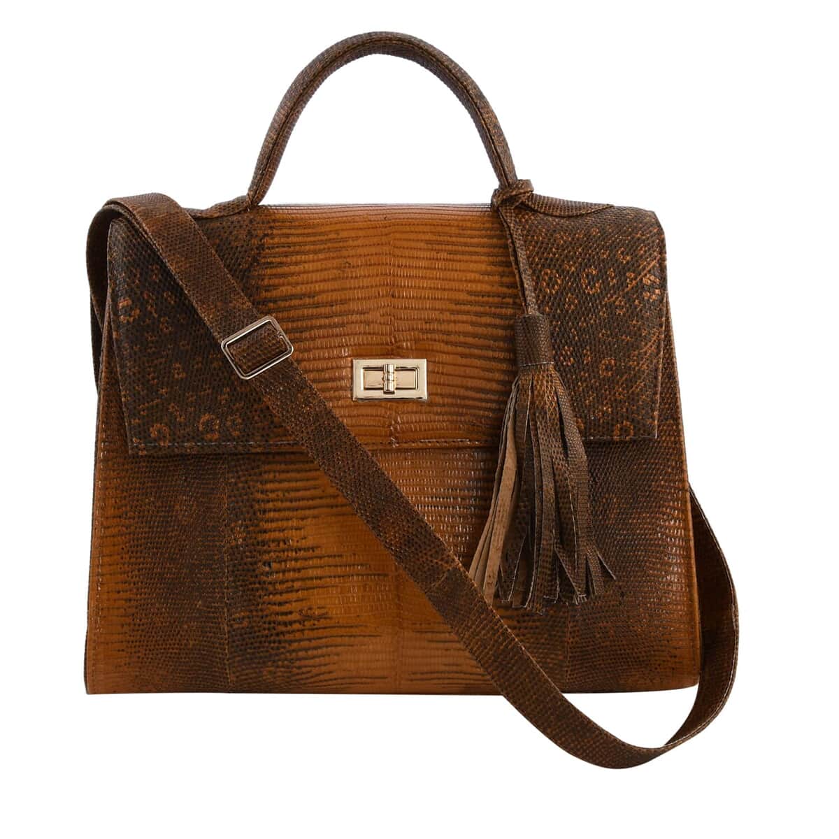 Grand Pelle Lizard Collection Handmade 100% Genuine Lizard Leather Brown Color Tote Bag image number 0
