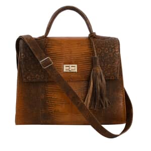 Grand Pelle Lizard Collection Handmade 100% Genuine Lizard Leather Brown Color Tote Bag