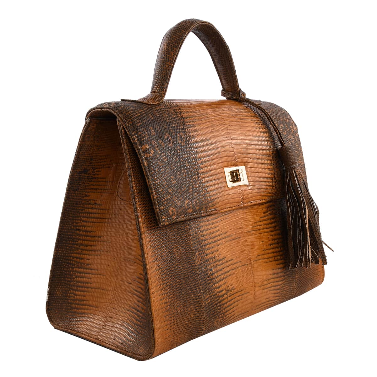 The Pelle Lizard Collection Handmade 100% Genuine Lizard Leather Brown Color Tote Bag image number 3