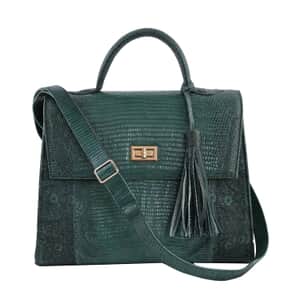 Grand Pelle Lizard Collection Handmade 100% Genuine Lizard Leather Green Color Tote Bag