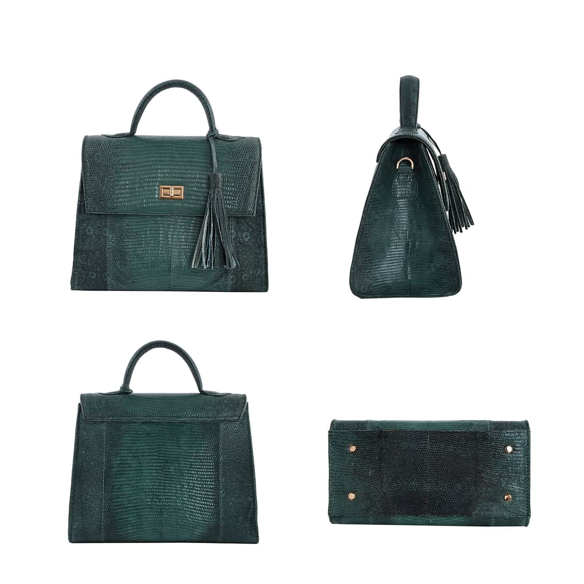 Grand Pelle Lizard Collection Handmade 100% Genuine Lizard Leather Green Color Tote Bag image number 1