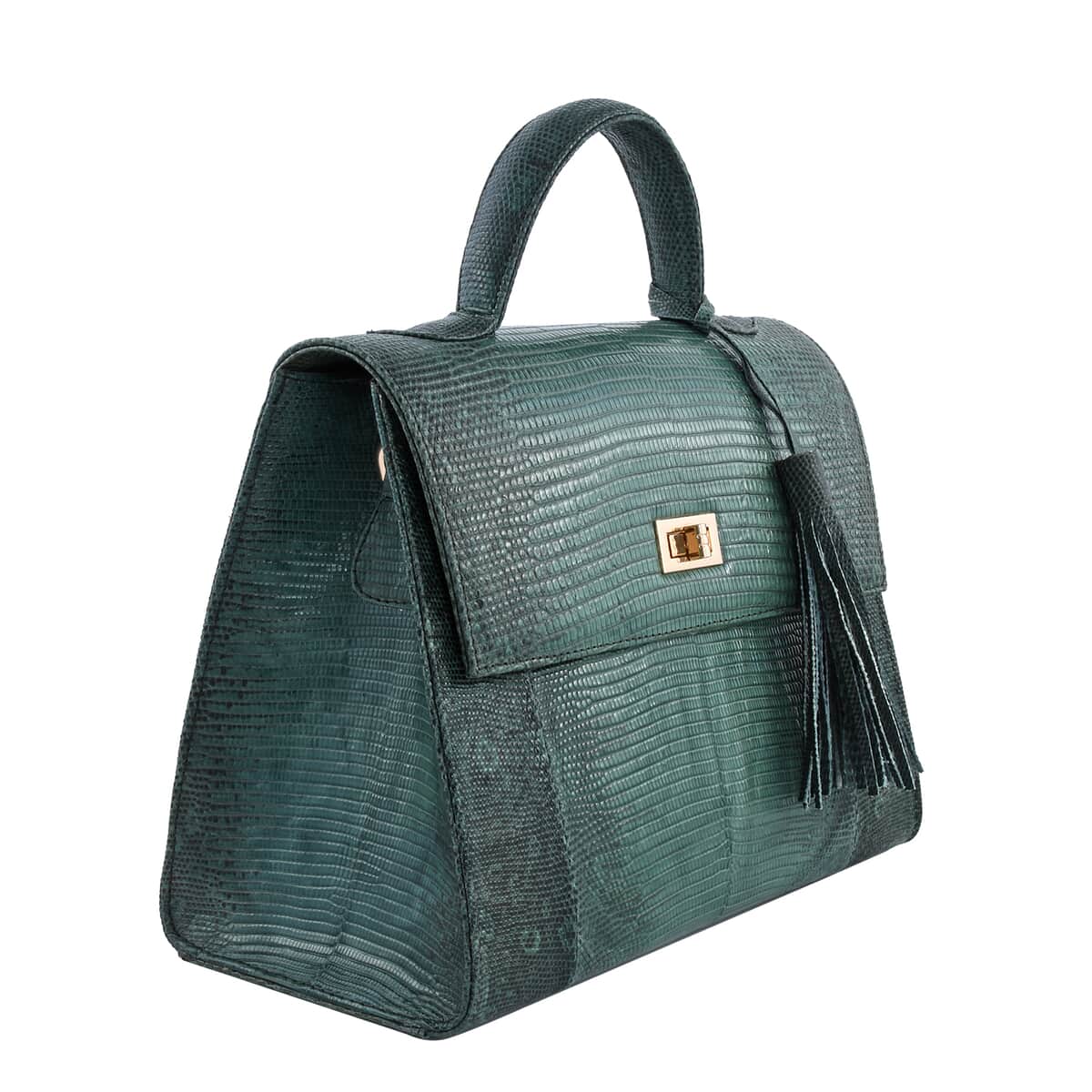Grand Pelle Lizard Collection Handmade 100% Genuine Lizard Leather Green Color Tote Bag image number 2