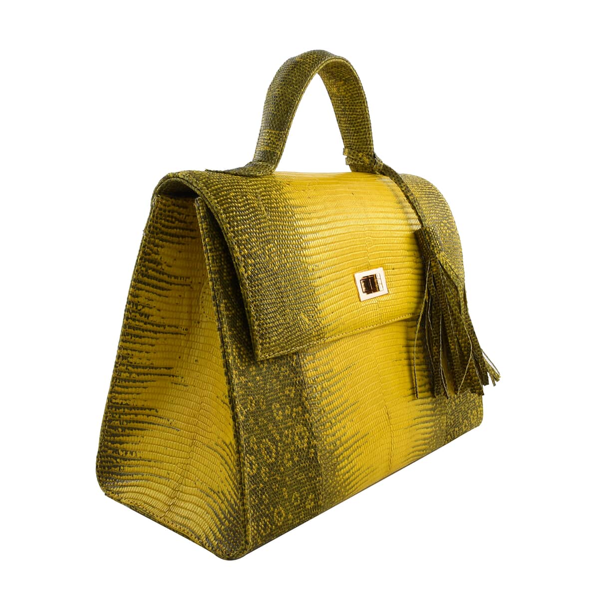 The Grand Pelle Lizard Collection Handmade 100% Genuine Lizard Leather Yellow Color Tote Bag image number 2