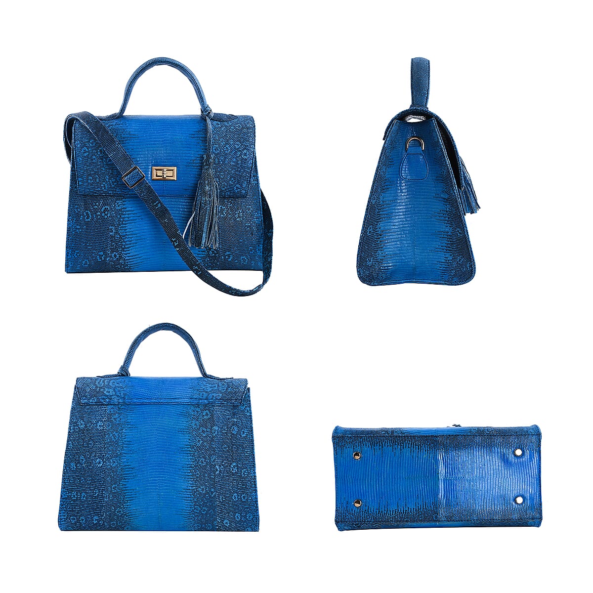 The Grand Pelle Lizard Collection Handmade 100% Genuine Lizard Leather Dark Blue Color Tote Bag image number 1