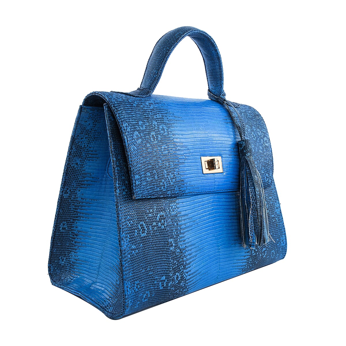 The Grand Pelle Lizard Collection Handmade 100% Genuine Lizard Leather Dark Blue Color Tote Bag image number 2