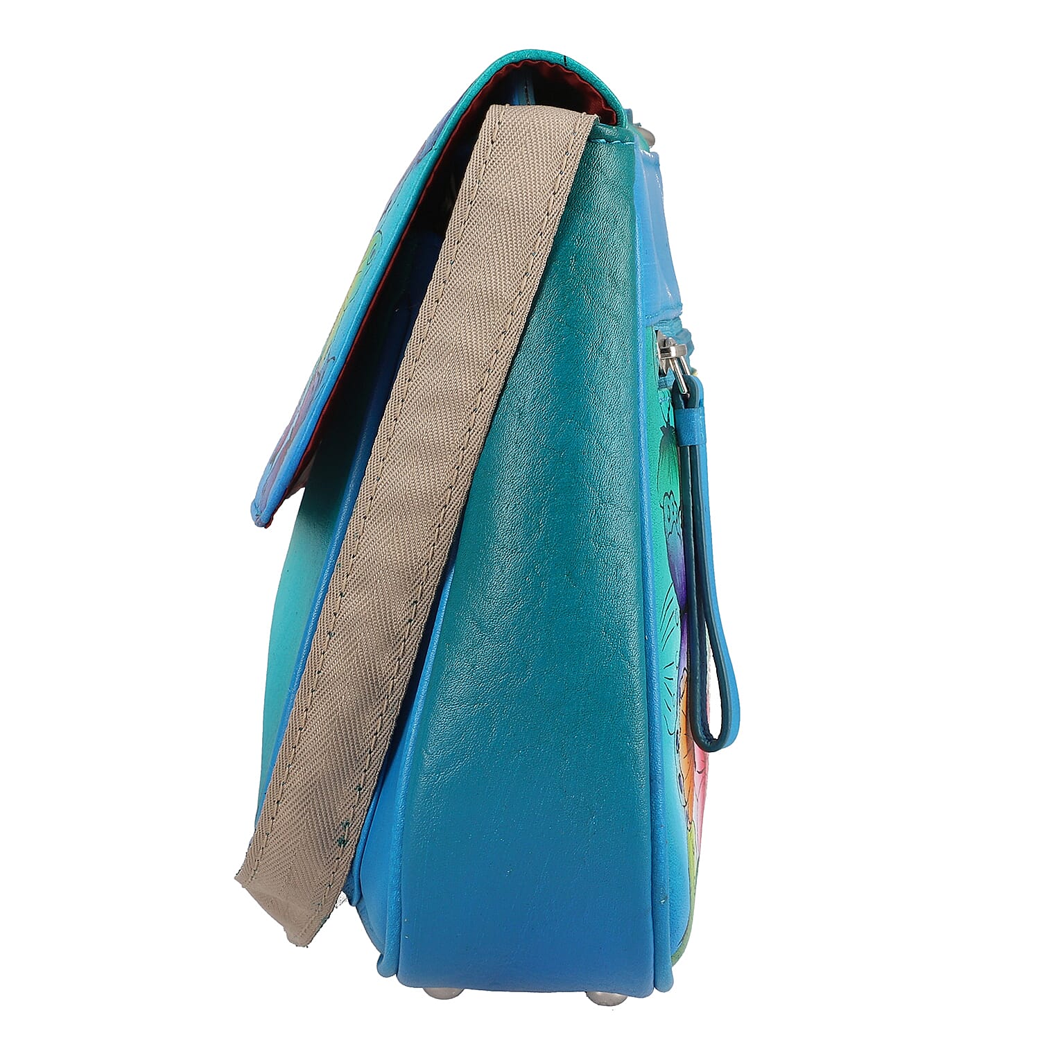 Sukriti Blue Butterfly Pattern Genuine Leather Crossbody Bag with Adjustable Shoulder Handle Strap