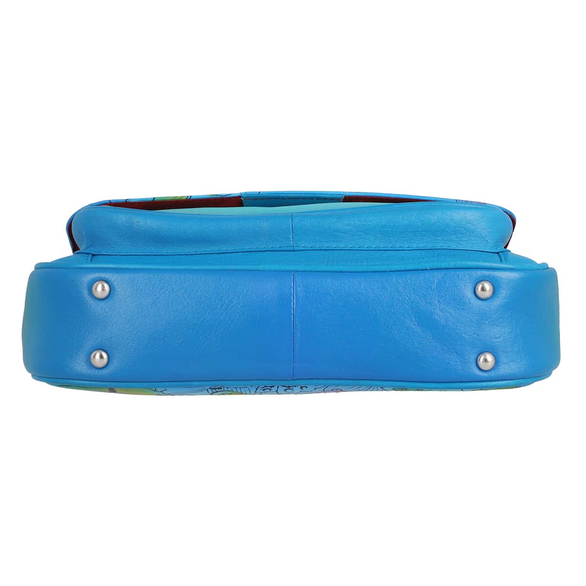 Sukriti Blue Butterfly Pattern Genuine Leather Crossbody Bag with Adjustable Shoulder Handle Strap image number 5