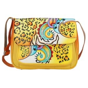 Sukriti Yellow Abstract Pattern 100% Genuine Leather Crossbody Bag with Adjustable Shoulder Handle Strap
