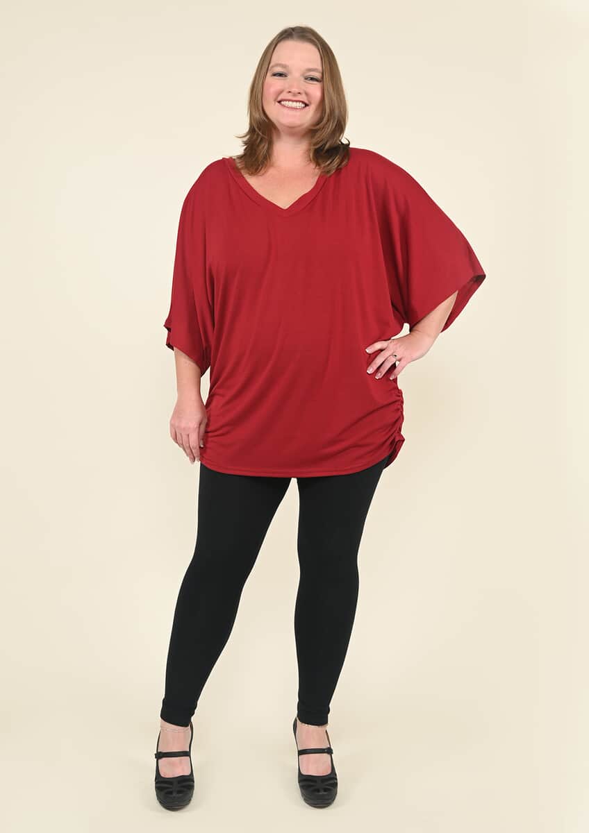 Tamsy Burgundy V-Neck Knit Drape Top - (One Size Fits up to XL) image number 0