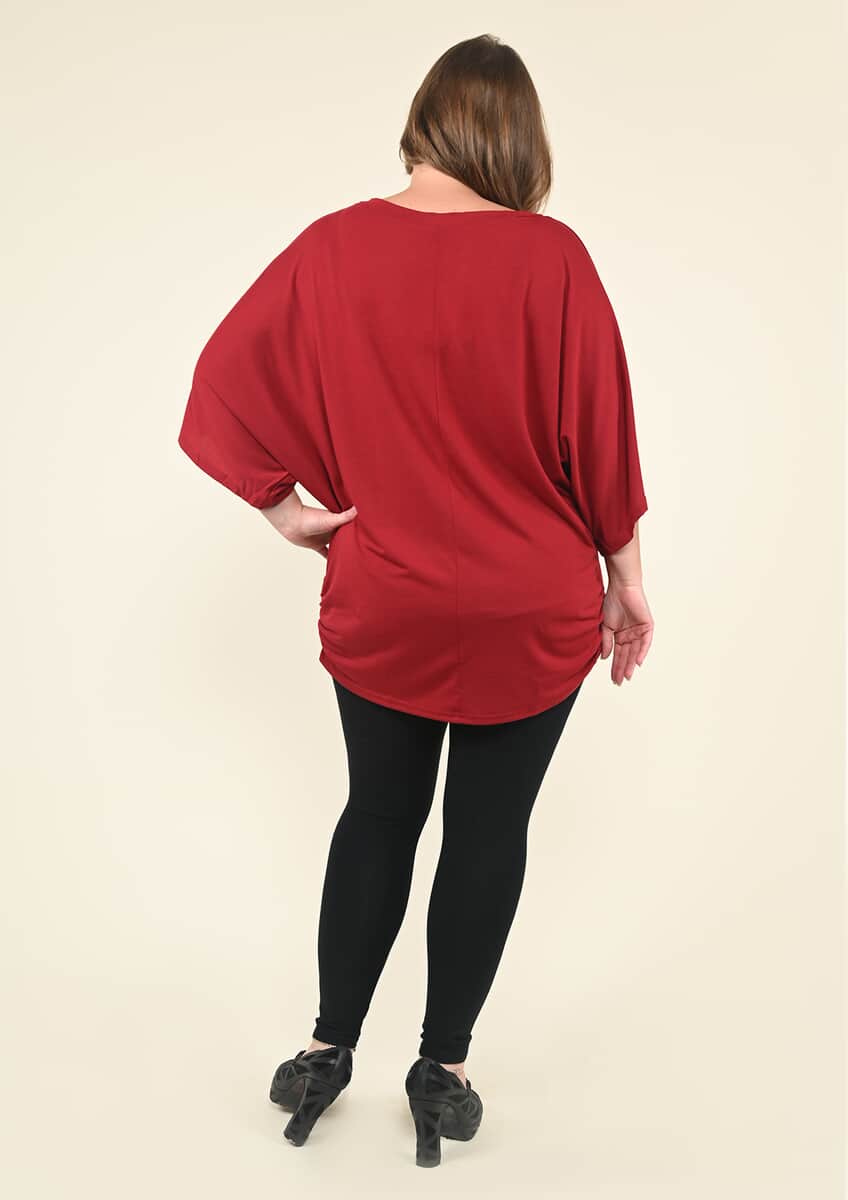 Tamsy Burgundy V-Neck Knit Drape Top - (One Size Fits up to XL) image number 1