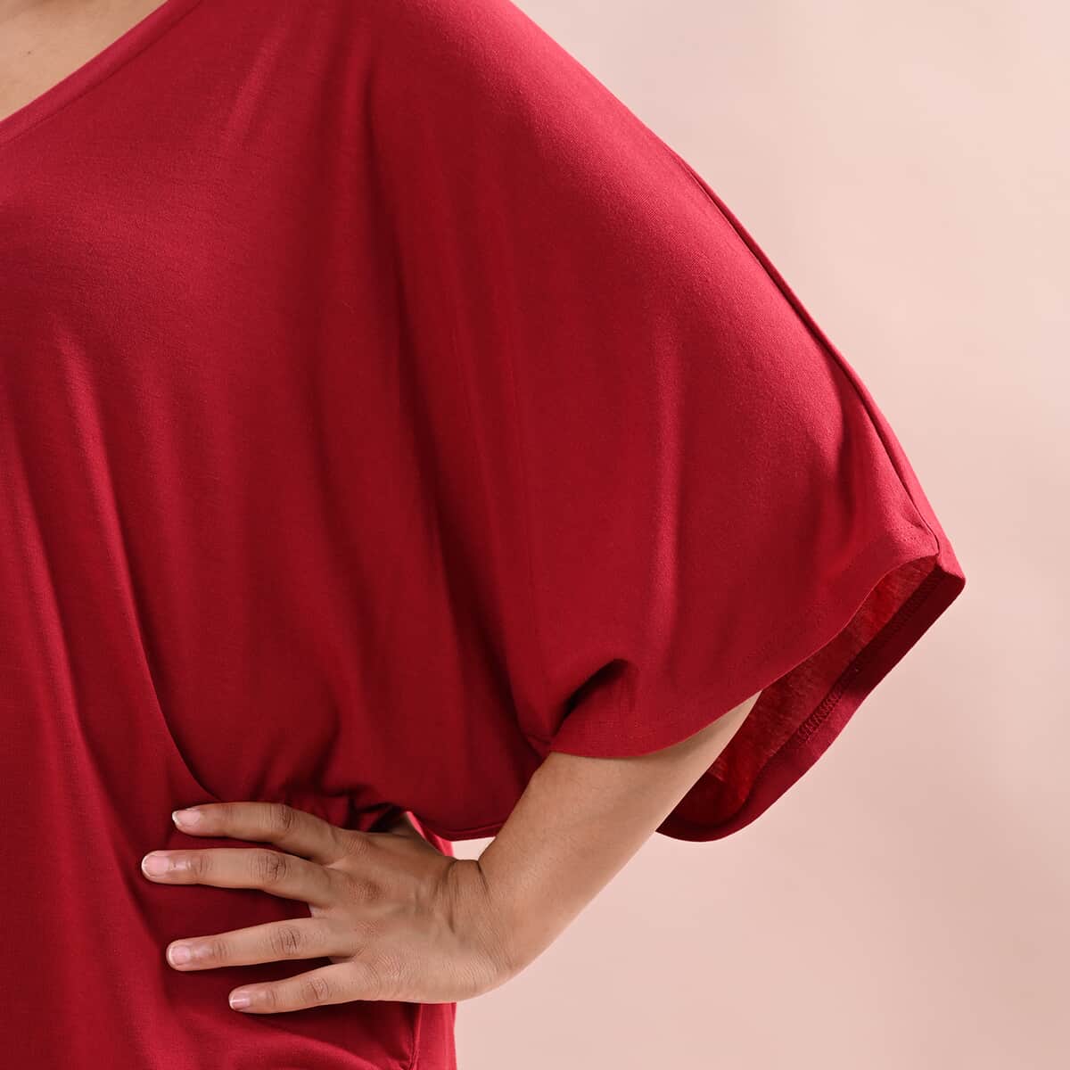 Tamsy Burgundy V-Neck Knit Drape Top - (One Size Fits up to XL) image number 4