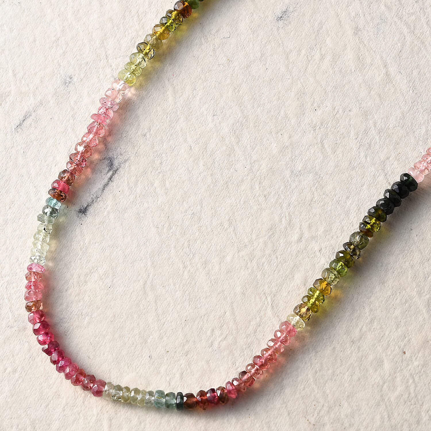 Multi-Tourmaline Beaded Necklace (18 Inches) in Platinum Over Sterling Silver 50.00 ctw