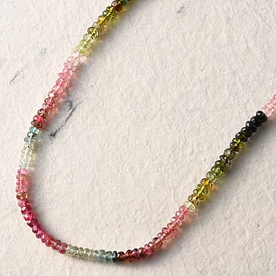Multi-Tourmaline Beaded Necklace (18 Inches) in Platinum Over Sterling Silver 50.00 ctw